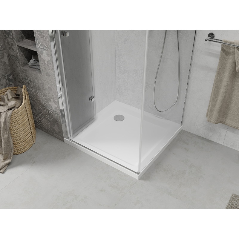 Mexen Lima folding shower cabin 70 x 70 cm, transparent, chrome + Flat shower tray - 856-070-070-01-00-4010