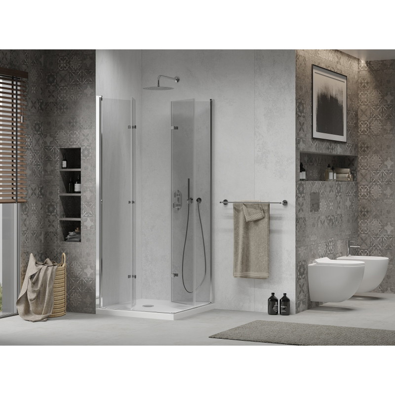 Mexen Lima Duo Folding Shower Cabin 80 x 80 cm, Transparent, Chrome + Flat Tray - 856-080-080-01-02-4010