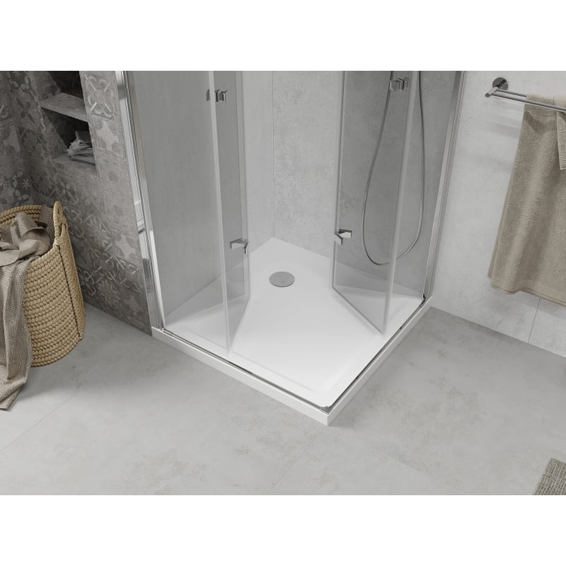 Mexen Lima Duo Folding Shower Cabin 80 x 80 cm, Transparent, Chrome + Flat Tray - 856-080-080-01-02-4010