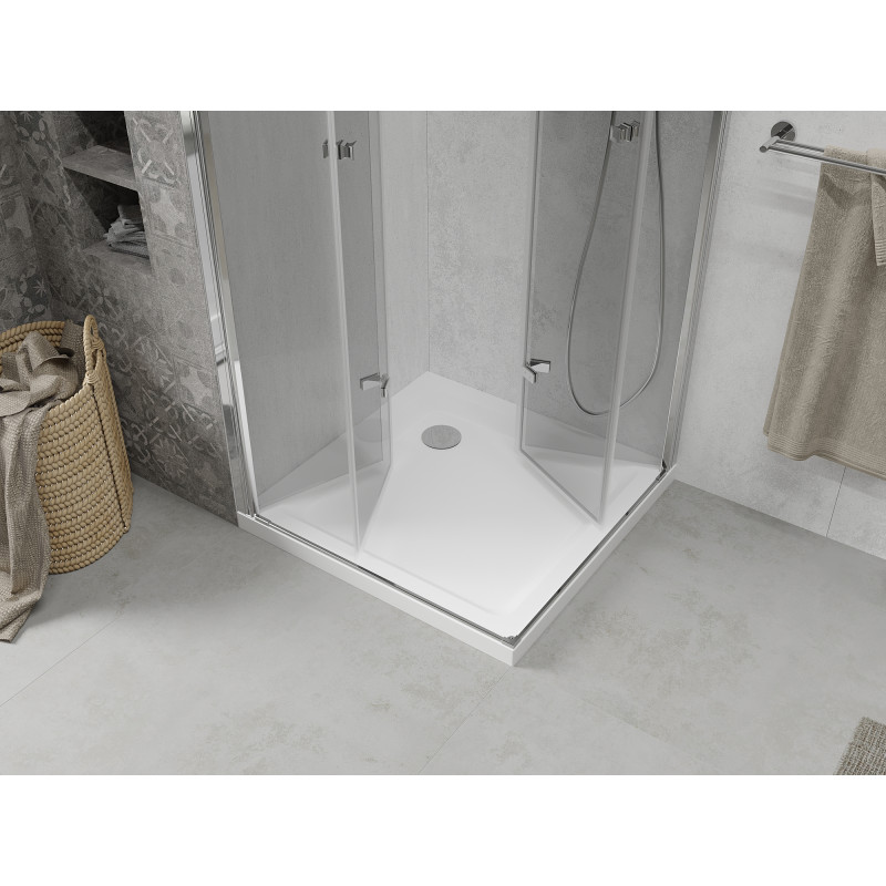 Mexen Lima Duo vouwbare douchecabine 80 x 80 cm, transparant, chroom + Flat douchebak - 856-080-080-01-02-4010