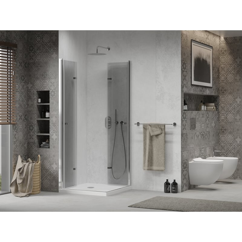 Mexen Lima Duo Folding Shower Cabin 80 x 80 cm, Transparent, Chrome + Flat Tray - 856-080-080-01-02-4010