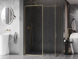 Mexen Kioto-F Walk-in tuš stijena s okvirom 160 x 105 cm, prozirna 8 mm, zlatna brušena - 800-160-202-04-55-105