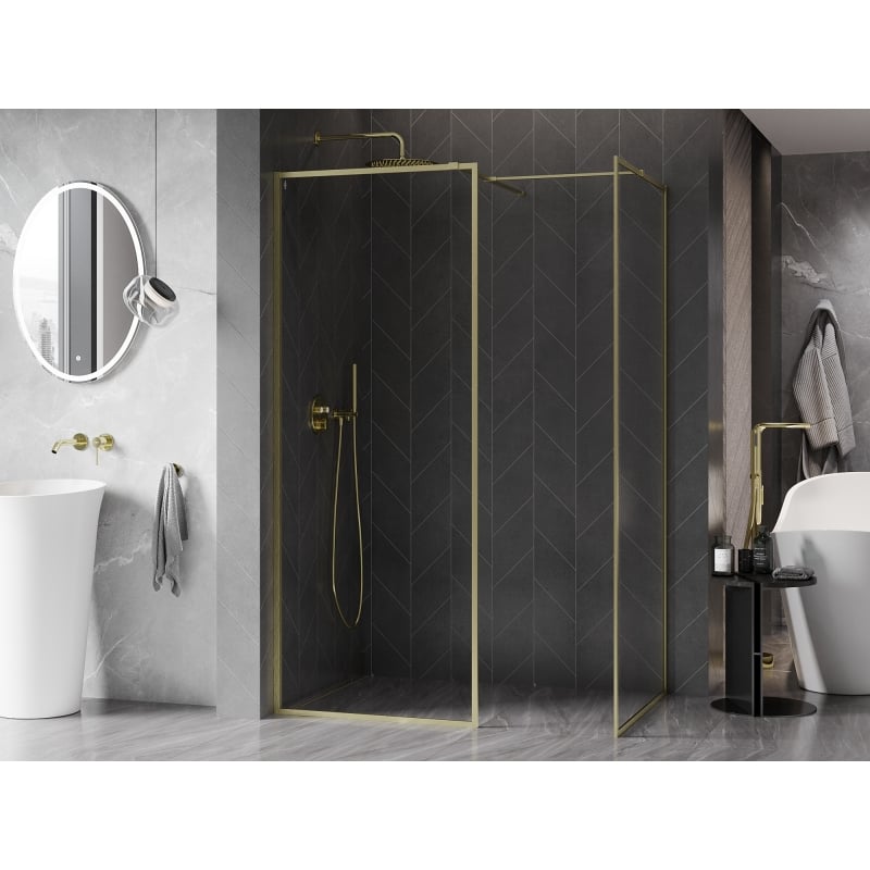 Mexen Kioto-F Duschwand Walk-in mit Rahmen 170 x 110 cm, transparent 8 mm, gebürstetes Gold - 800-170-202-04-55-110