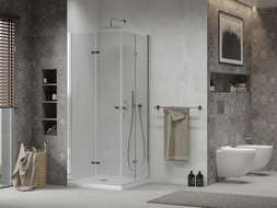 Mexen Lima Duo preklopna tuš kabina 90 x 90 cm, prozirna, krom + plitica Flat - 856-090-090-01-02-4010