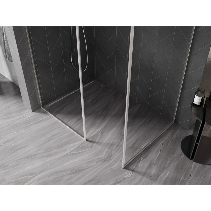 Mexen Kioto-F Walk-in tuš stijena s okvirom 120 x 120 cm, prozirna 8 mm, brušeni nikal - 800-120-202-04-97-120