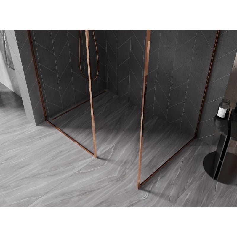Mexen Kioto-F ścianka prysznicowa Walk-in z ramką 130 x 70 cm, transparent 8 mm, różowe złoto - 800-130-202-04-60-070