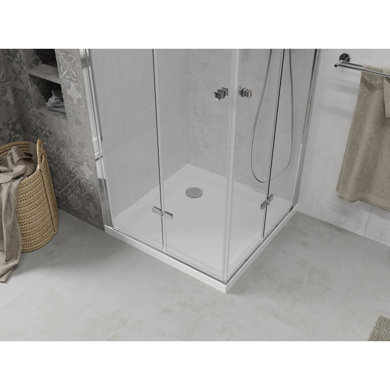 Mexen Lima Duo faltbare Duschkabine 100 x 100 cm, transparent, Chrom + Flat Duschwanne - 856-100-100-01-02-4010