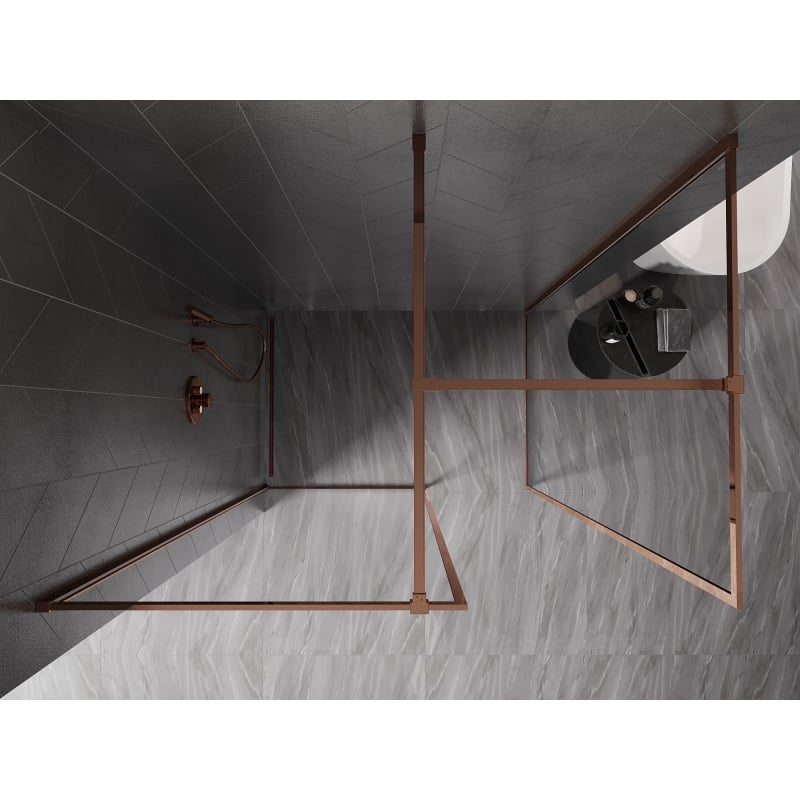 Mexen Kioto-F mampara de ducha Walk-in con marco 90 x 75 cm, transparente 8 mm, oro rosa - 800-090-202-04-60-075
