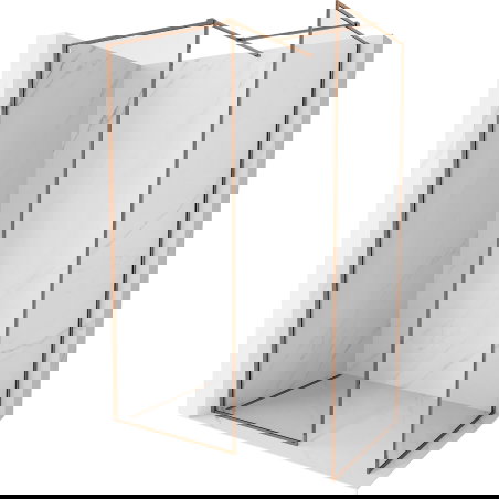 Mexen Kioto-F Stenska tuš pregrada Walk-in z okvirjem 130 x 85 cm, prozorna 8 mm, rožnato zlato - 800-130-202-04-60-085