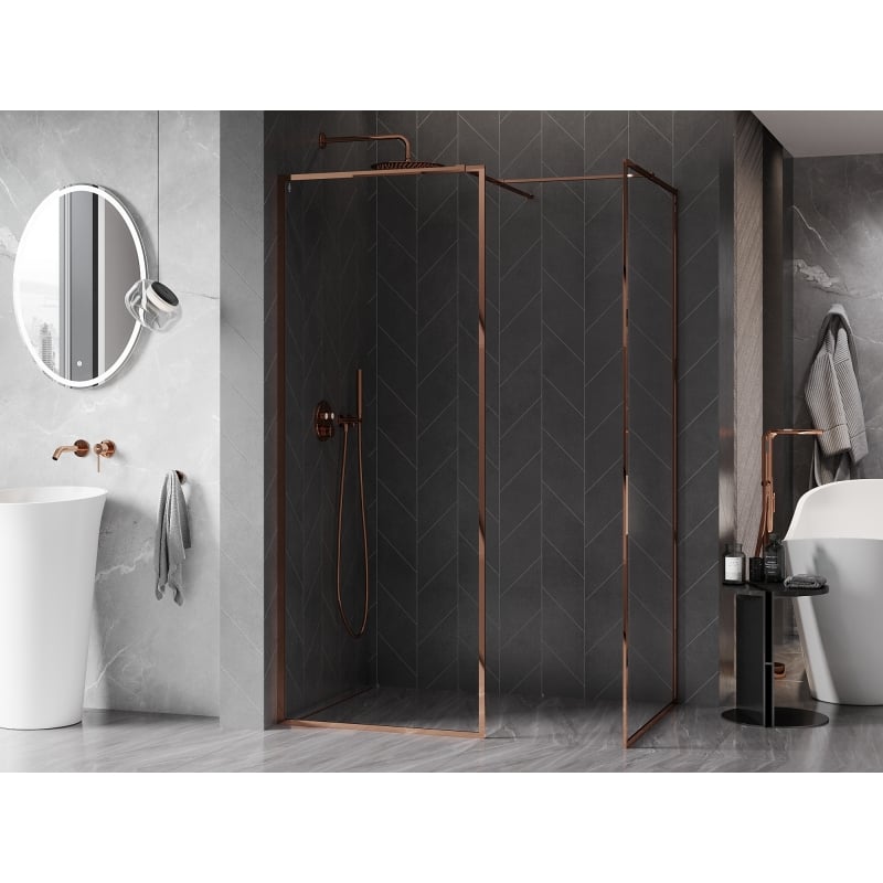 Mexen Kioto-F Paroi de douche Walk-in avec cadre 125 x 90 cm, transparent 8 mm, or rose - 800-125-202-04-60-090