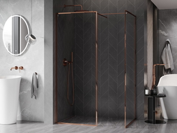 Mexen Kioto-F parede de chuveiro Walk-in com moldura 95 x 80 cm, transparente 8 mm, ouro rosa - 800-095-202-04-60-080