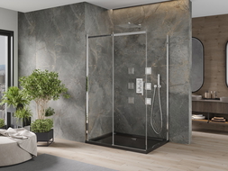 Mexen Omega cabina de ducha deslizante 100 x 80 cm, transparente, cromo + plato de ducha Flat, negro - 825-100-080-01-00-4070