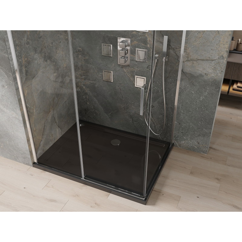 Mexen Omega liuglev dušikabiin 100 x 80 cm, läbipaistev, kroom + musta alusega Flat - 825-100-080-01-00-4070