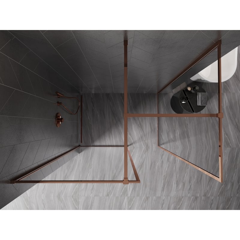 Mexen Kioto-F Zidna pregrada za tuš Walk-in s okvirom 145 x 120 cm, prozirna 8 mm, ružičasto zlato - 800-145-202-04-60-120
