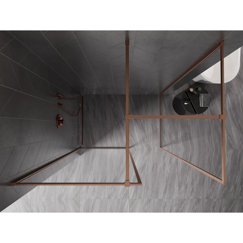 Mexen Kioto-F Panel de ducha Walk-in con marco de 100 x 90 cm, transparente 8 mm, cobre cepillado - 800-100-202-04-65-090