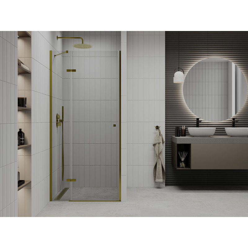 Mexen Roma draaibare douchedeur 80 cm, transparant, goud - 854-080-000-50-00
