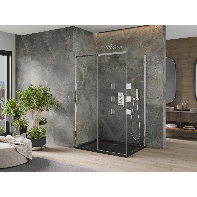 Mexen Omega 120 x 80 cm liuglev dušikabiin, läbipaistev, kroom + Flat must dušialus - 825-120-080-01-00-4070