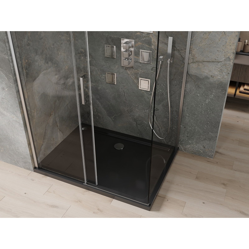 Mexen Omega 120 x 80 cm liuglev dušikabiin, läbipaistev, kroom + Flat must dušialus - 825-120-080-01-00-4070