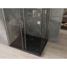 Mexen Omega Duschkabine, Schiebetür 120 x 90 cm, transparent, Chrom + Duschwanne Flat, schwarz - 825-120-090-01-00-4070