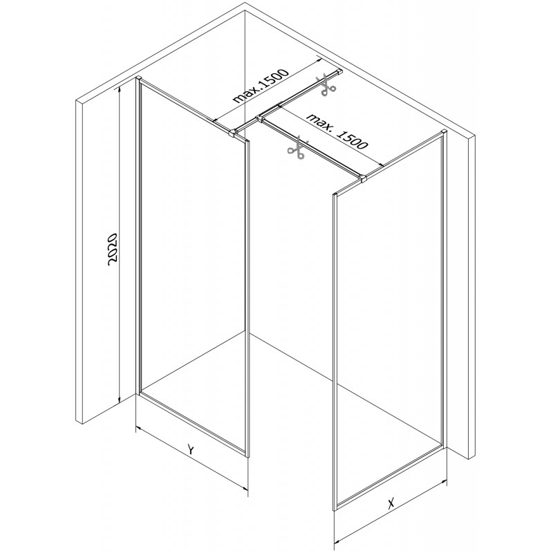 Mexen Kioto-F ścianka prysznicowa Walk-in z ramką 95 x 80 cm, transparent 8 mm, czarna - 800-095-202-04-70-080