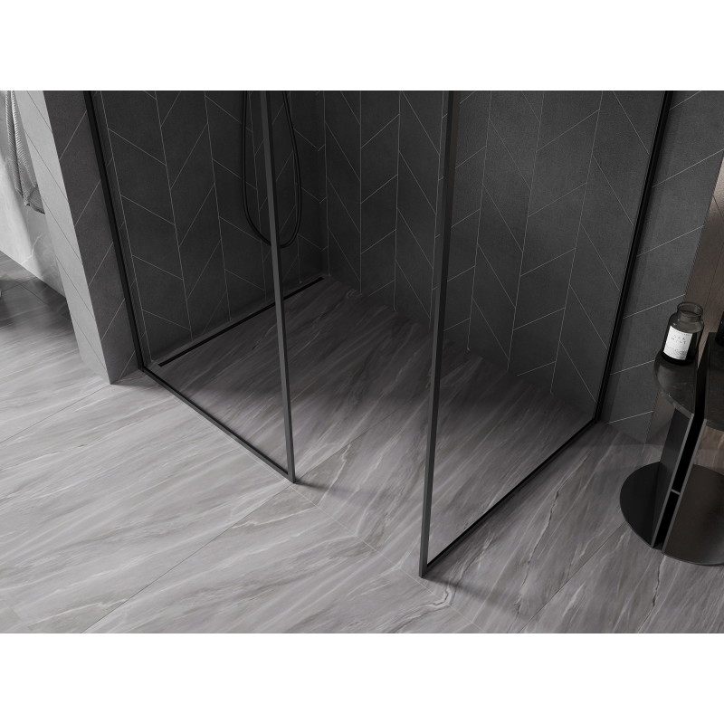 Mexen Kioto-F Zidna tuš stijena Walk-in s okvirom 125 x 100 cm, prozirna 8 mm, crna - 800-125-202-04-70-100