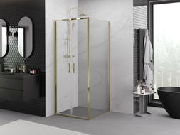 Mexen Exo-B Duo cabine de douche battante 100 x 100 cm, transparente, dorée - 814-100-100-50-00