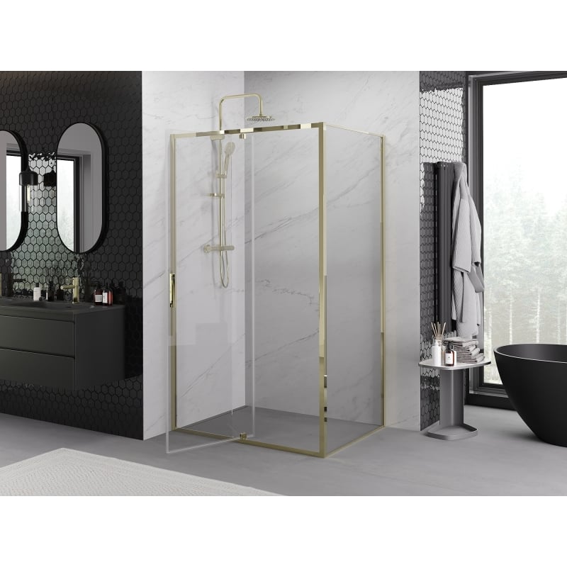 Mexen Exo-R cabina de ducha abatible 120 x 80 cm, transparente, dorada - 819-120-080-50-00