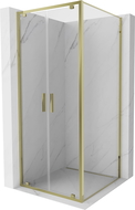 Mexen Exo pregibna tuš kabina 80 x 80 cm, prozorna, zlata - 8182-080-080-50-00