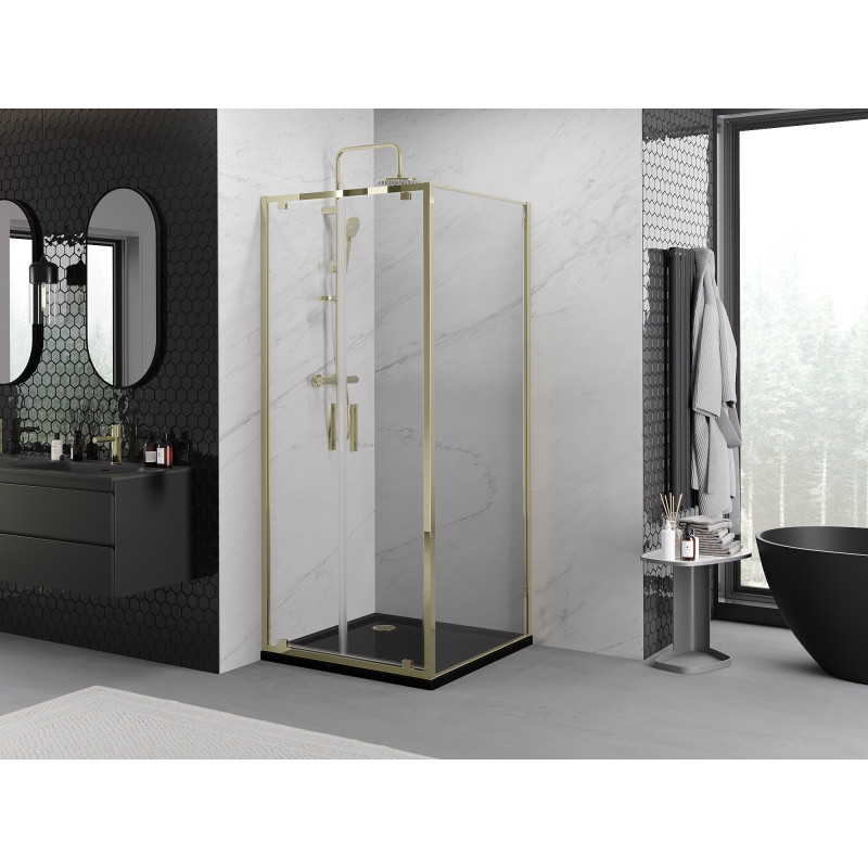 Mexen Exo-BR Duo duschkabin med svängdörr 100 x 100 cm, transparent, guld - 8182-100-100-50-00
