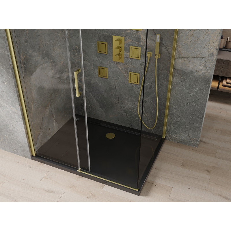 Mexen Omega liugustega dušinurk 120 x 80 cm, läbipaistev, kuldne + Flat dušialus, must - 825-120-080-50-00-4070G