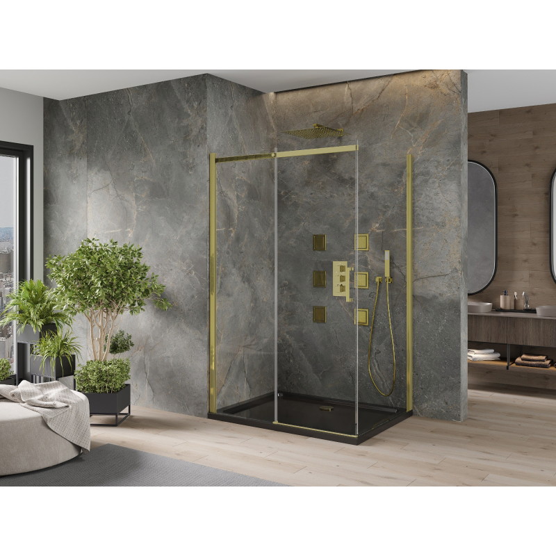 Mexen Omega liugustega dušinurk 120 x 80 cm, läbipaistev, kuldne + Flat dušialus, must - 825-120-080-50-00-4070G