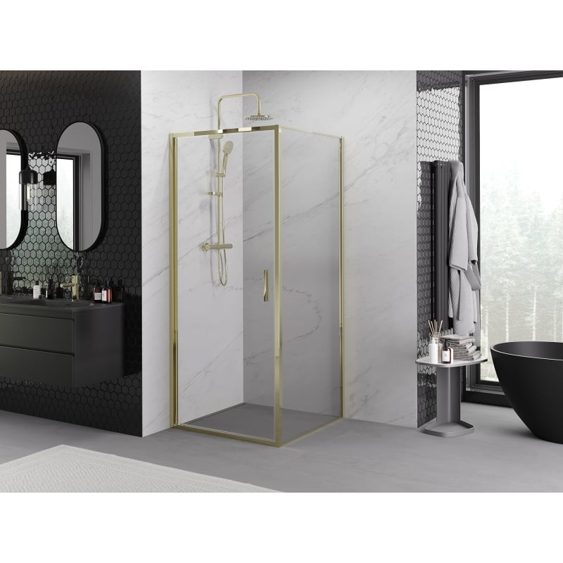 Mexen Exo-B 90 x 90 cm pivot shower enclosure, transparent, gold - 817-090-090-50-00