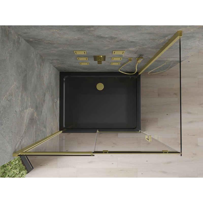 Mexen Omega douchecabine schuifdeur 120 x 90 cm, transparant, goud + Flat douchebak, zwart - 825-120-090-50-00-4070G