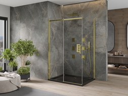 Mexen Omega cabine de douche coulissante 120 x 90 cm, transparent, doré + receveur plat, noir - 825-120-090-50-00-4070G