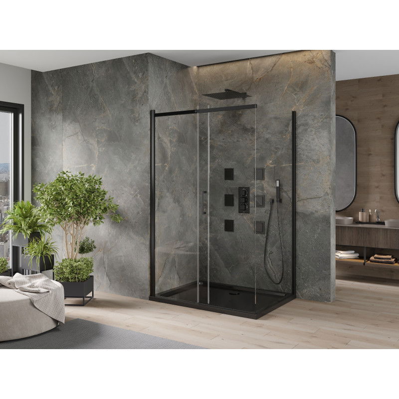 Mexen Omega bīdāmā dušas kabīne 100 x 80 cm, caurspīdīga, melna + Flat dušas paliktnis, melns - 825-100-080-70-00-4070B