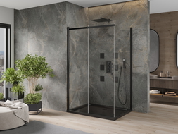 Mexen Omega kabina prysznicowa rozsuwana 100 x 80 cm, transparent, czarna + brodzik Flat, czarny - 825-100-080-70-00-4070B