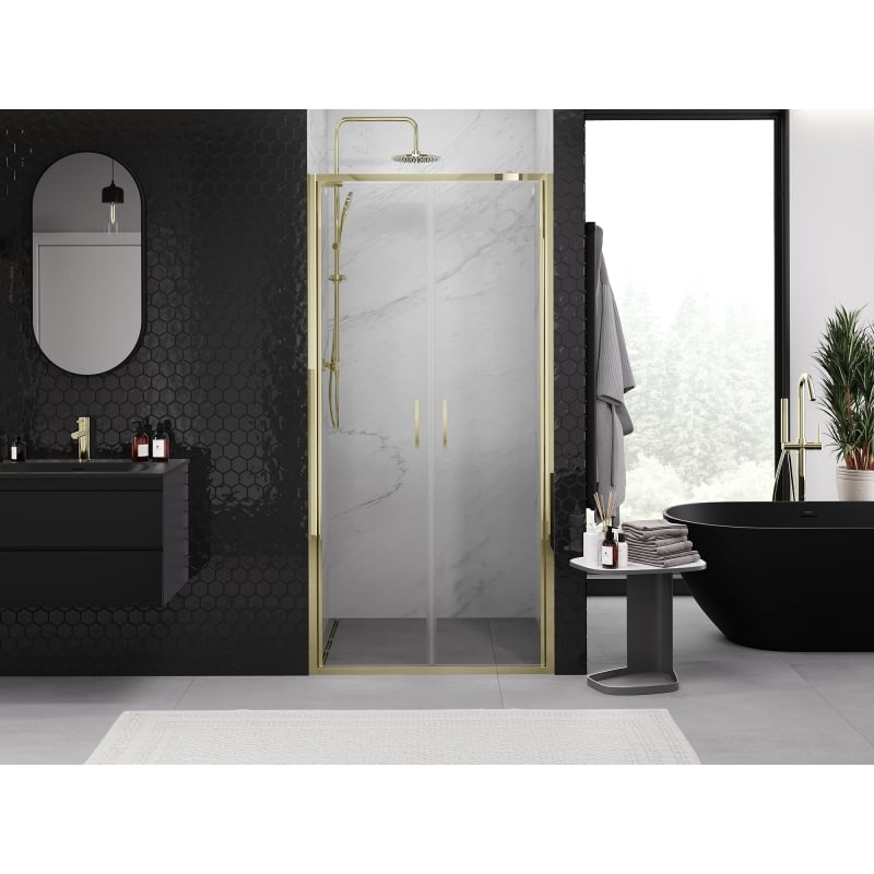 Mexen Exo drzwi prysznicowe podwójne uchylne 100 cm, transparent, złote - 814-100-000-50-00