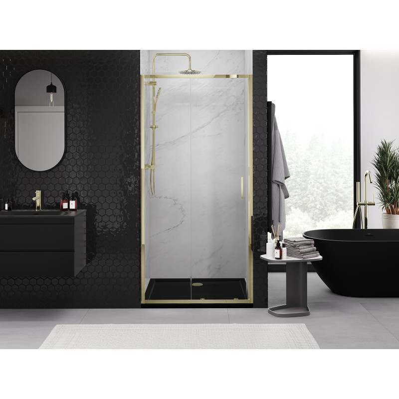 Mexen Exo-S puerta de ducha corredera 125 cm, transparente, dorada - 8151-125-000-50-00