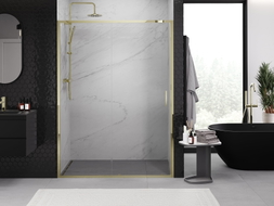 Mexen Exo-S porta doccia scorrevole 130 cm, trasparente, oro - 8151-130-000-50-00