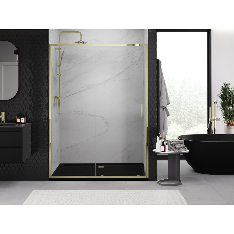 Mexen Exo-S 135 cm bīdāmās dušas durvis, caurspīdīgas, zelta - 8151-135-000-50-00