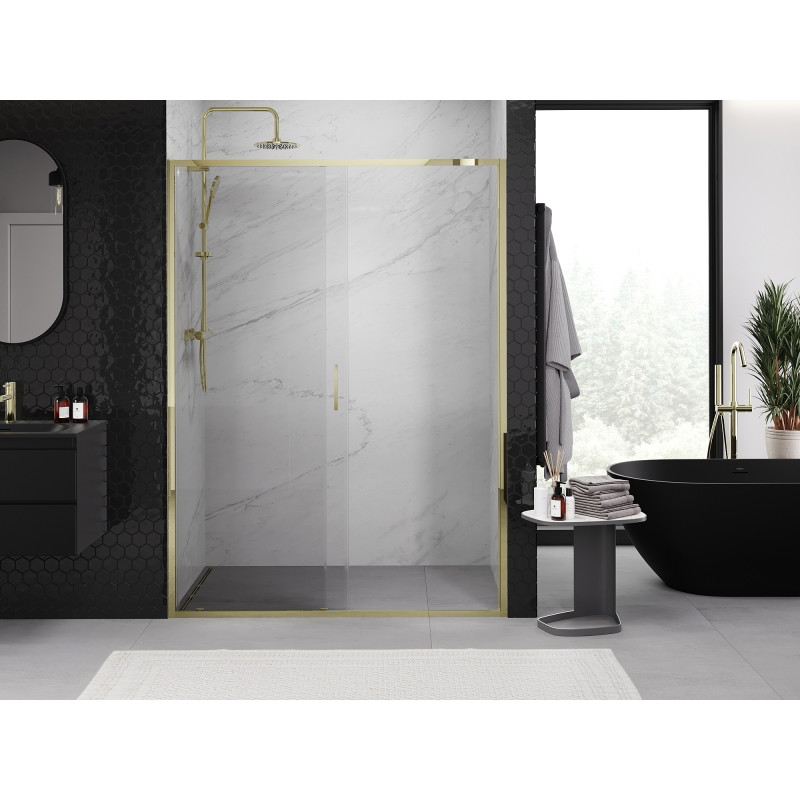 Mexen Exo-S puerta de ducha corredera 150 cm, transparente, dorada - 8151-150-000-50-00