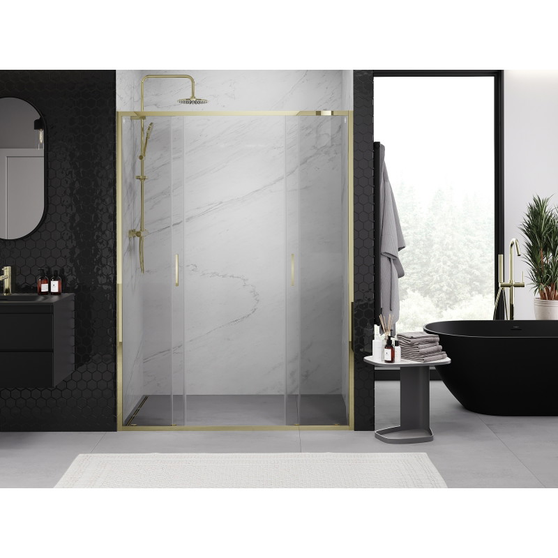 Mexen Exo-S Duo dubbele schuifdouchedeur 130 cm, transparant, goud - 8152-130-000-50-00