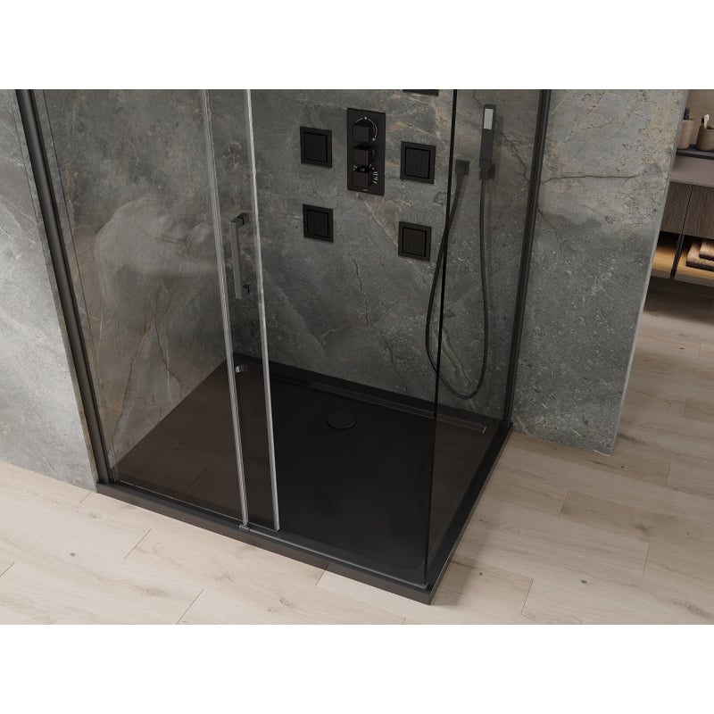 Mexen Omega sliding shower cabin 100 x 90 cm, transparent, black + Flat shower tray, black - 825-100-090-70-00-4070B