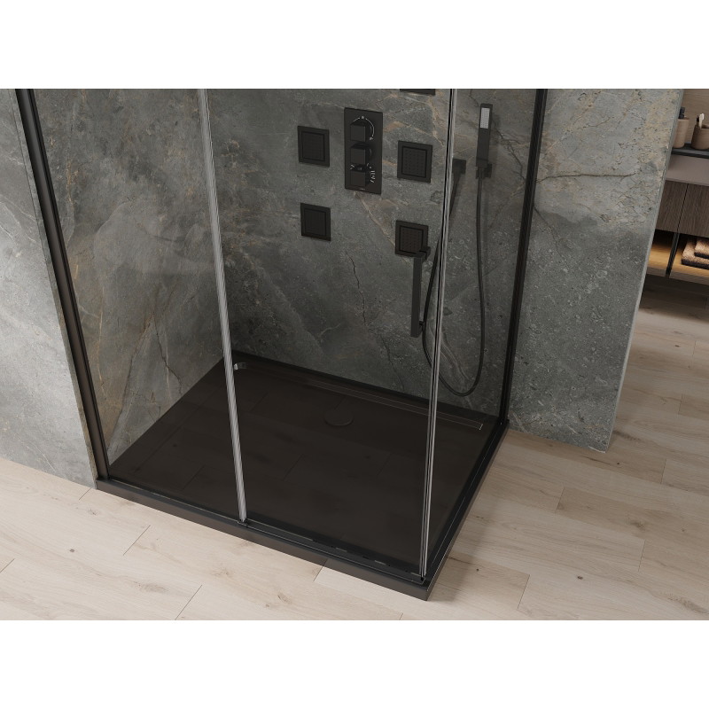 Mexen Omega ühele poole avanev dušikabiin 100 x 90 cm, läbipaistev, must + Flat alus, must - 825-100-090-70-00-4070B