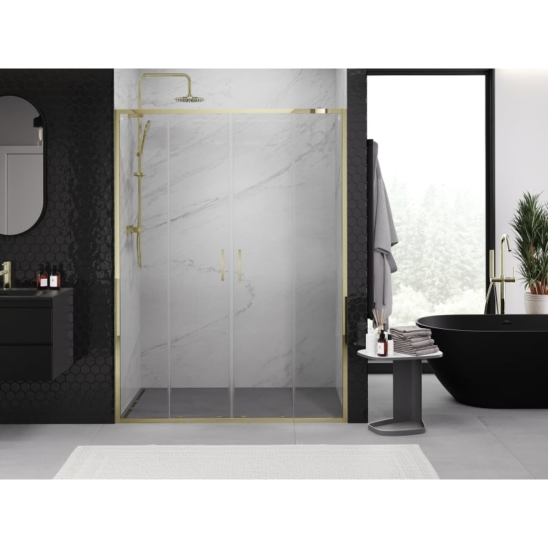 Mexen Exo-S Duo dubbele schuifdouchedeuren 150 cm, transparant, goud - 8152-150-000-50-00