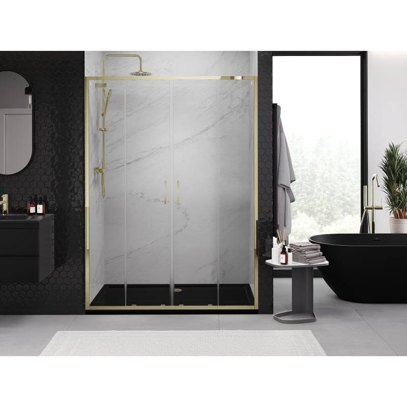 Mexen Exo-S Duo doppelt schiebbare Dusch Türen 160 cm, transparent, gold - 8152-160-000-50-00
