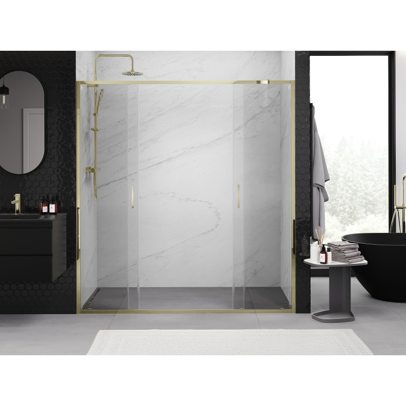 Mexen Exo-S Duo drzwi prysznicowe podwójne rozsuwane 180 cm, transparent, złote - 8152-180-000-50-00
