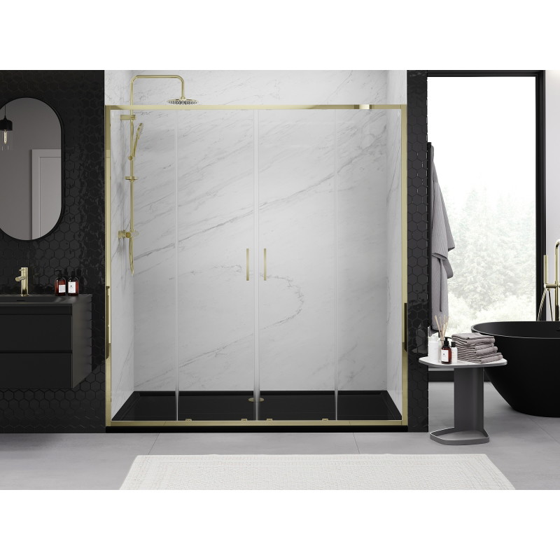 Mexen Exo-S Duo dubbel skjutbar duschdörr 190 cm, transparent, guld - 8152-190-000-50-00