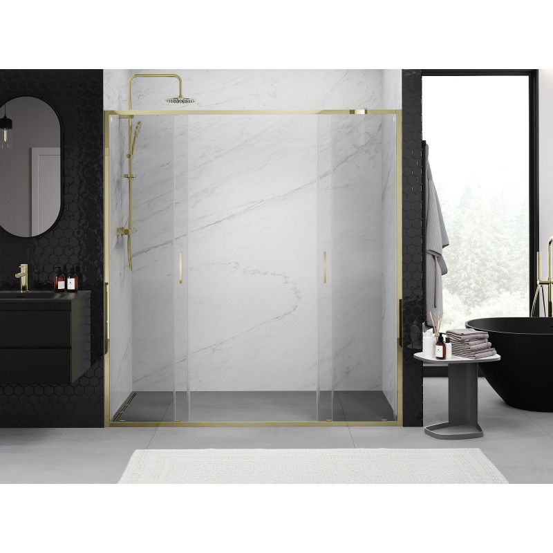 Mexen Exo drzwi prysznicowe podwójne rozsuwane 200 cm, transparent, złote - 8152-200-000-50-00