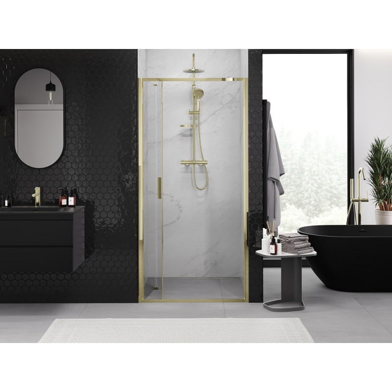 Mexen Exo-F salokāmas dušas durvis 65 cm, caurspīdīgas, zelta - 816-065-000-50-00